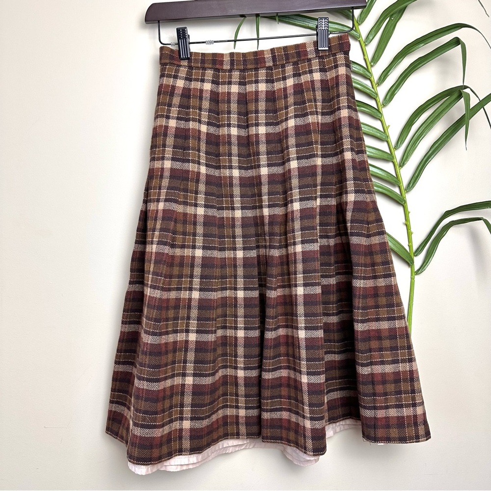Vintage Brown Plaid Midi Skirt